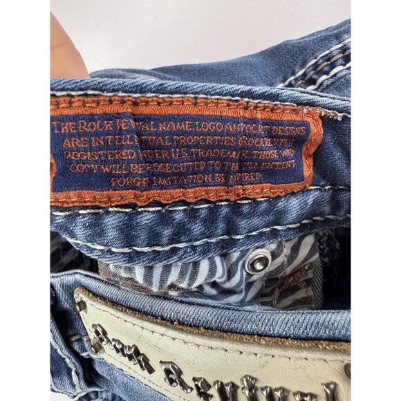ROCK REVIVAL 25 Avery Straight Low Rise Western Pocket Flap Jewels Studs Cowboy - Picture 7 of 13